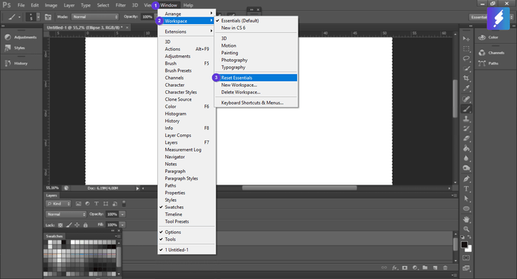 Cara Reset Workspace di Photoshop
